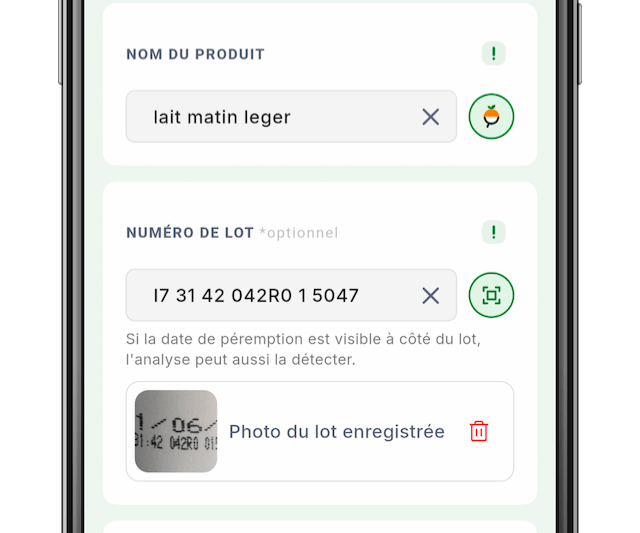 Photo d'étiquette pour retrouver lot et date