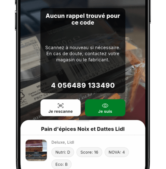 Scan d'un produit avec données Open Food Facts